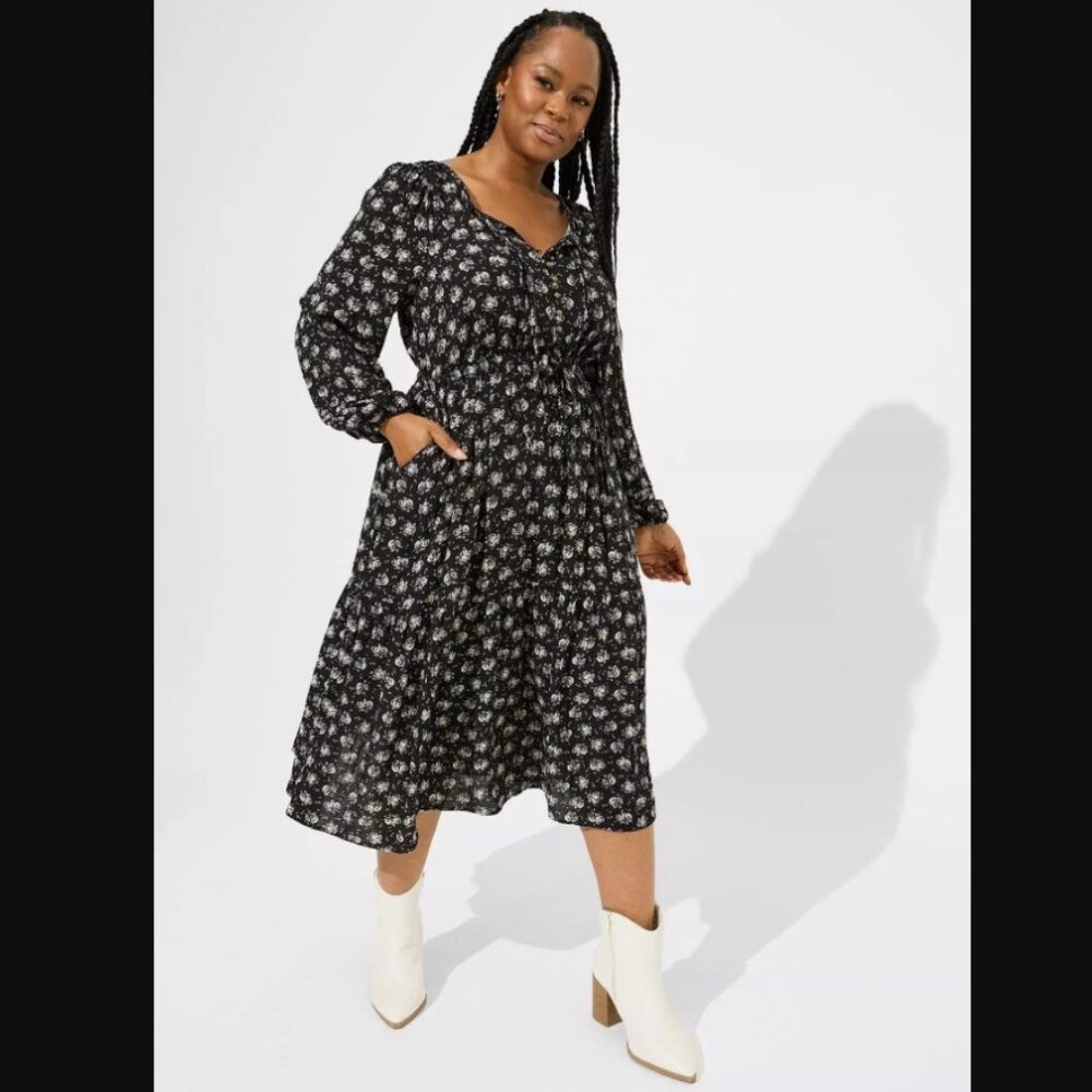 Torrid Black Floral Midi Dress